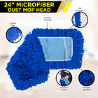Gritt Commercial Microfiber Looped Dust Mop Pad Head - 24" x 5" - Blue - 3 Pack-Offers better bacteria removal than traditional cotton mops