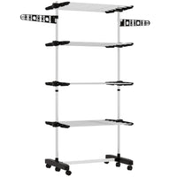 HOMCOM 4-Tier Clothes Drying Rack with Side Wings Wheels for Indoor Outdoor - Black-With 25.5 inches (64.8 cm) of space for indoor clothes drying 