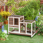 PawHut 35" H Indoor Rabbit Hutch with Wheels, Run and Tray - Brown-Rolls on wheels for easy movement. And two have brakes 