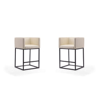Manhattan Comfort Embassy 20.5" Mid-Century Modern Faux Leather Upholstered Counter Stool - Cream and Black - 2 Pack-Mid-Century Modern Counter Stool with Backseat Perfect for Bar and Kitchen Use. Set of 2