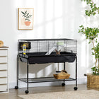 PawHut 39" L Small Rolling Deluxe Pet Cage - Black-Cage can be detached from its rolling stand 