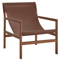 Modway Sonora Leather Sling Chair - Nutmeg Brown-Teak Wood Frame