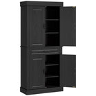 HOMCOM 71" H Freestanding Kitchen Pantry Cabinet with 4 Doors and Compartment - Black-Raised door panels, wood grain veneer, and antique metal handles bring colonial style to your home 