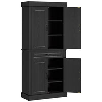 HOMCOM 71" H Freestanding Kitchen Pantry Cabinet with 4 Doors and Compartment - Black-Raised door panels, wood grain veneer, and antique metal handles bring colonial style to your home 