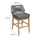 Modway Wellspring Outdoor Patio Teak and Rope Counter Stool - Gray Graphite-Hand-Woven Rope