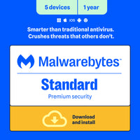 Malwarebytes Standard Premium Security for Windows, MacOS, Android, iOS, Chrome - 5 Devices - 1 Year Subscription [Digital Download]-Valid email address must be provided at checkout