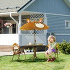 Outsunny Kids Folding Picnic Table & Chair Set Pattern Outdoor Garden Patio Backyard with Sun Umbrella - Brown-2 chairs for social play and interaction
