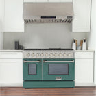 Kucht 48" KNG Series Pro Style Natural Gas Range - Stainless Steel/Green-Full stainless steel range with a professional handle for the ultimate cooking experience