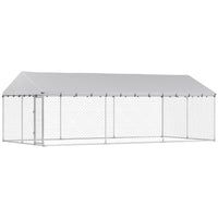 PawHut Outdoor Dog Kennel with Roof and Steel Fence - 19.7' x 9.8' x 7.1'-Quick-install telescopic tube design 