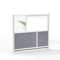 Luxor Modular Wall with Whiteboard - 53" W x 48" H - Segmented Grey Frame, Frosted Acrylic, Cool Grey PET-Creates semi permanent privacy in shared spaces