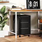 HOMCOM 3 Drawer Vertical Filing Cabinet with Lock and Wheels - Black-Large storage space with 3 drawers and a spacious top for holding office tools and files 