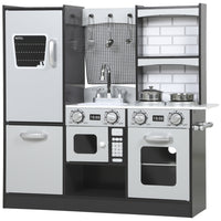 Qaba Play Kitchen for Kids with Switch Knob Sound, Accessories - Dark Brown-Features a stove, sink and fridge, sparking imagination and life skills 