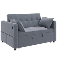 HOMCOM Pull Out Sleeper Sofa Bed with USB Charging and Adjustable Backrest - Dark Grey-3-in-1 design transforms from sofa to bed or recliner, with two pillows for added comfort