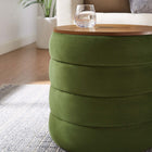 Modway Mezzo Round Performance Velvet Storage Ottoman - Moss Green-Wood Grain Veneer Lid