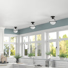 Hudson&Canal Cieonna 9.25" Wide Semi Flush Mount with Glass Shade - Blackened Bronze/White-Rated for one 60W incandescent bulb - 9W LED bulb, 13W fluorescent (CFL) bulb, or 9W self-ballasted LED bulb, E26-base bulb, Bulb not included