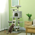PawHut 52" Cat Tree with Condo, Hammock and Bed - Light Grey-Sisal scratching posts allow your cat to sharpen their claws safely 