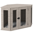 PawHut 41" Corner Dog Crate Furniture with Cushion - Grey-Functions as a dog crate or side table 