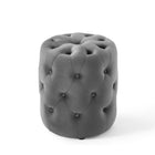 Modway Amour Tufted Button Round Performance Velvet Ottoman - Grey-Dense Foam Padding