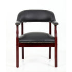 Nicer Furniture Traditional Captain's Chair - Black Vinyl Leather-Black vinyl/leatherette with brass nail head trimon arms and seat; Sturdy hardwood frame with mahogany finish