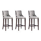 Manhattan Comfort Fifth Avenue 19" Traditional Faux Leather Upholstered Bar Stool - Light Grey - 3 Pack-Traditional Barstool with Backseat Perfect for Bar and Kitchen Use. Set of 3