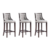 Manhattan Comfort Fifth Avenue 19" Traditional Faux Leather Upholstered Bar Stool - Light Grey - 3 Pack-Traditional Barstool with Backseat Perfect for Bar and Kitchen Use. Set of 3