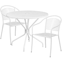 35.25'' Round White Indoor-Outdoor Steel Patio Table Set with 2 Round Back Chairs [CO-35RD-03CHR2-WH-GG]-Set Includes Table and 2 Chairs