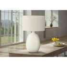 Monarch Specialties 26" H Contemporary Table Lamp - Ivory / Cream Shade / Cream Resin-The stylish and modern cream resin base with a textured finish, and an ivory linen fabric shade, accented with a round silver metal finial on top gives a chic refinement to any space