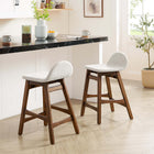 Modway Juno Wood Counter Stool - Ivory Fabric - Set of 2-Woven Heathered Fabric