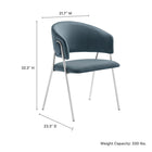 Modway Nella Upholstered Performance Velvet Dining Chair - Cadet Blue - 2 Pack-Barrel Backrest
