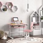 Qaba Kids Adjustable Height Desk and Chair Set with Tilting Desktop - Pink-Spacious tabletop tilts 0-45° for optimal posture 