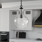 Hudson&Canal Verona 11" Wide Pendant with Glass Shade - Blackened Bronze/Seeded-Handcrafted blackened bronze finish is applied to the globe metal base