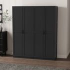 Manhattan Comfort Cornelia 59.22" 2-Piece Modern 11-Shelf Storage Closet - Black-Sleek vertical rectangular door panels with black metal handles