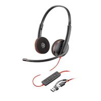 HP Poly Blackwire 3220 Stereo USB Headset with USB-C and USB-A Adapter - Black-Enhanced connectivity for your devices with a USB-C cord and tethered USB-A adapter.