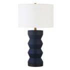 Hudson&Canal Carlin 27" Tall Ceramic Table Lamp with Fabric Shade - Matte Navy/White-Modern and contemporary design for your living room, workspace, or bed side table