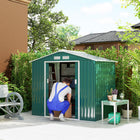 Outsunny Garden Storage Shed with Foundation Kit and Double Doors - 7' x 4' - Green-Heavy duty construction with reinforced ridged walls and a foundation kit 
