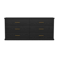 Manhattan Comfort Clifford Traditional 6-Drawer Double Dresser - Black-Wood Grain Laminate Finish: Warm, natural wood look with a durable, easy-to-clean surface