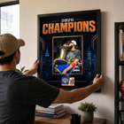 Frameworth New York Knicks 2026 Champions: Karl-Anthony Towns Trophy PhotoGlass Framed Photo - 18" W x 22" H - Black-Finished size 18x22 inches: Vertical framed display sized for living rooms, offices, fan caves, and sports rooms