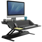 Fellowes 32.75" Lotus Sit to Stand Desk - Dual Monitor - Black-Integration: Innovative cord management and device charging slot allow your entire workspace to move freely with you