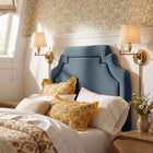 Modway Magnolia Stain-Resistant Performance Velvet Twin Size Headboard - Cadet Blue/Midnight-Contrast Piping
