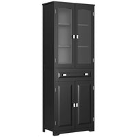 HOMCOM 63" H Kitchen Pantry Cabinet with Adjustable Shelves and Glass Door - Black-Modern design with framed glass doors 