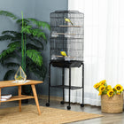PawHut 62" H Rolling Bird Cage with Accessories, Detachable Stand and Storage - Black-Storage basket holds pet supplies 