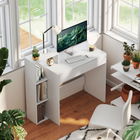 HOMCOM 39.5" Desk with Storage, 3 Open Shelves and Drawer - White-Compact student desk great for bedrooms, dorms, and small spaces
