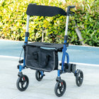 HOMCOM 8'' Wheels Rollator Walker with Adjustable Handle and Seat - Blue-Fabric seat with backrest for comfortable sitting experience 