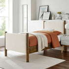 Modway Maven Twin Size Fabric Upholstered Platform Bed - Ivory Walnut-Heathered Weave Fabric