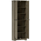 HOMCOM 67" H Farmhouse Pantry Cabinet - Distressed Grey-Rustic farmhouse style combines vintage elegance with recessed doors and black accents 