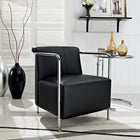 Modway Ebb Upholstered Vinyl Lounge Chair - Black-Stainless steel tube arms
