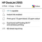 HP DeskJet 2955 All-in-One Printer - Black-Includes 1 printer, 2 setup ink cartridges, power cord, and documentation