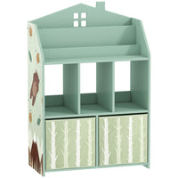 Qaba Kids Bookshelf with Toy Storage, Book Display, Shelves and Fabric Drawers -  Green-Features book display, shelves and drawers, making organizing toys and books easy
