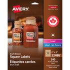 Avery Print to the Edge Kraft Brown Square Labels, 2" x 2", 240 Pack (22486)-Permanent Label