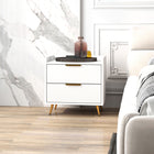 HOMCOM Bedside Table with Gold Metal Legs for Bedroom - White-Maximum load 88 lb, easy to assemble